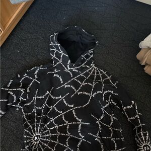 Palm Angels Black Hoodie with White Spiral Logo Print